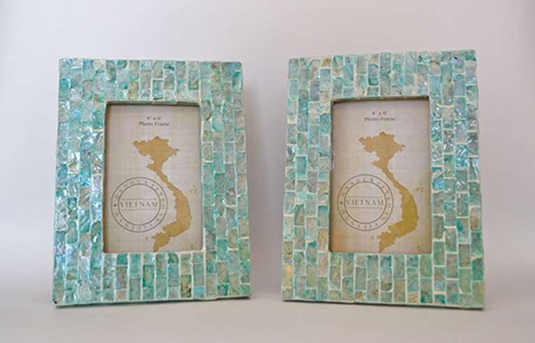 Pair of Vertical or Horizontal Handcrafted Green Mother of Pearl Photo Frames, 4x6 Pictures