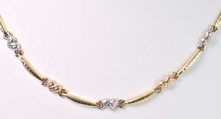 Romantic Heart Necklace in Tri-Color Gold