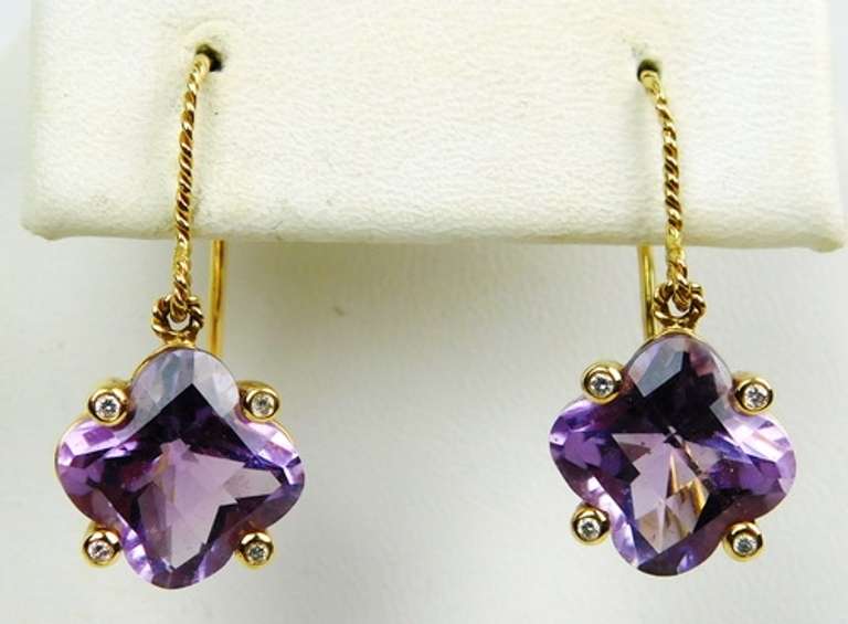 High End 18K Large Amethyst & Diamond Drop Earrings