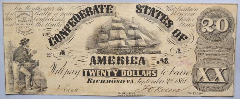 Sept 2 1861 $20 Confederate States Note