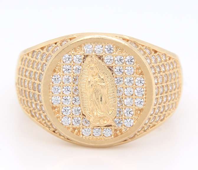Gent's Yellow Gold Religious CZ Ring