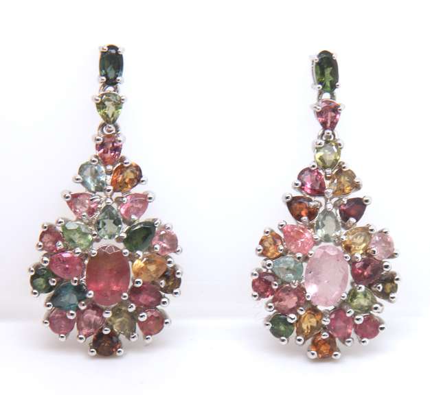 Vintage Sterling Silver Multi Gemstone Dangle Earrings