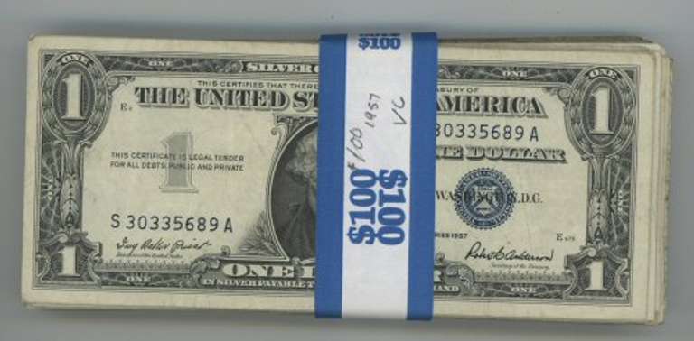 Pack of 100 Series of 1957 $1 Silver Certificate notes