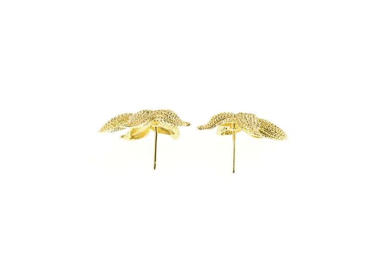 14K Yellow Gold Ruby Ornate Sea Star Fish Statement Stud Earrings