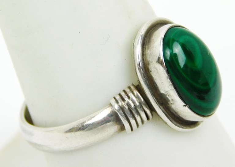 Vintage Sterling Silver Malachite Ring, Size 8