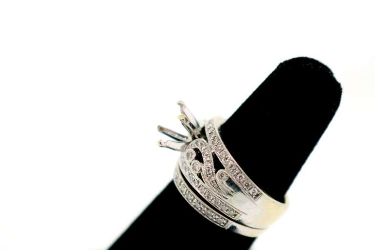 WOMENS 14 KT WHITE GOLD DIAMOND RING WEDDING SET
