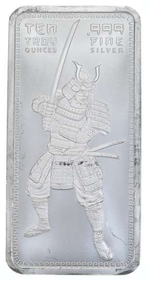 Samurai Warrior 10 Troy Oz. .999 Fine Silver Bar