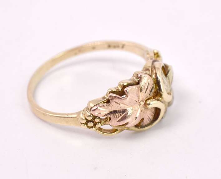 Lavish Leaf Motif Ring in Two-Tone Gold