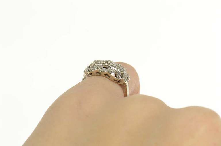 14K White Gold Art Deco Diamond Ornate Floral Statement Ring