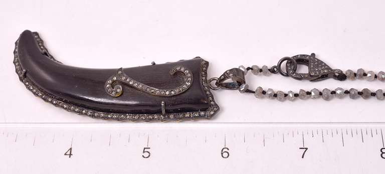 Gorgeous Horn and Diamond Pendant with Beaded Labradorite Necklace in Rhodium Plated Sterling Silver