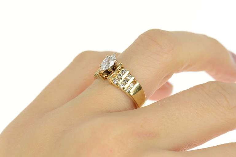 14K Yellow Gold 0.91 Ctw Marquise Diamond Engagement Ring