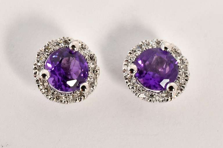 Nice Amethyst & Diamond Studs in 14K WG