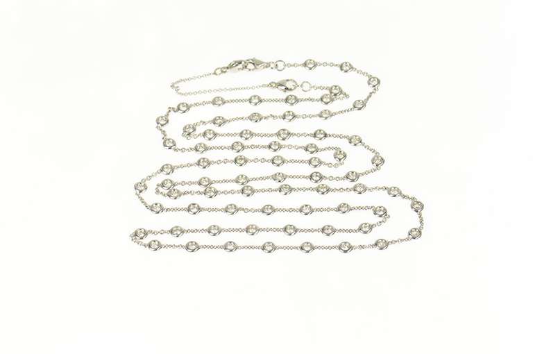 18K White Gold 4.20 Ctw Round Diamond By the Yard Chain Necklace