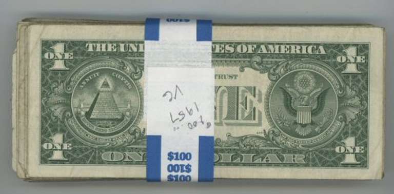 Pack of 100 Series of 1957 $1 Silver Certificate notes