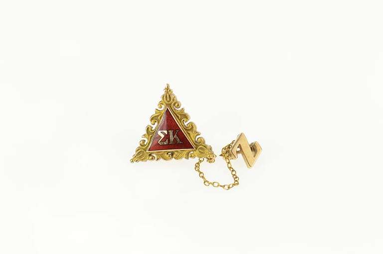 10K Yellow Gold Sigma Kappa Enamel Red Enamel Lapel Pin/Brooch