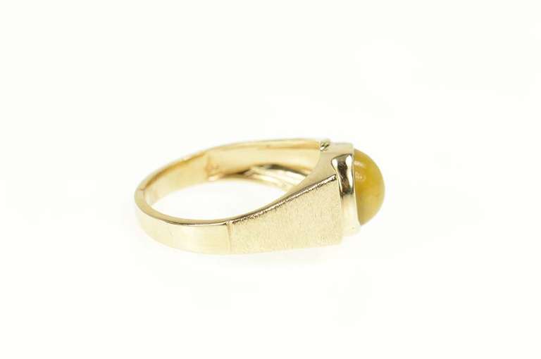 10K Yellow Gold Oval Tiger's Eye Retro Classic Statement Ring