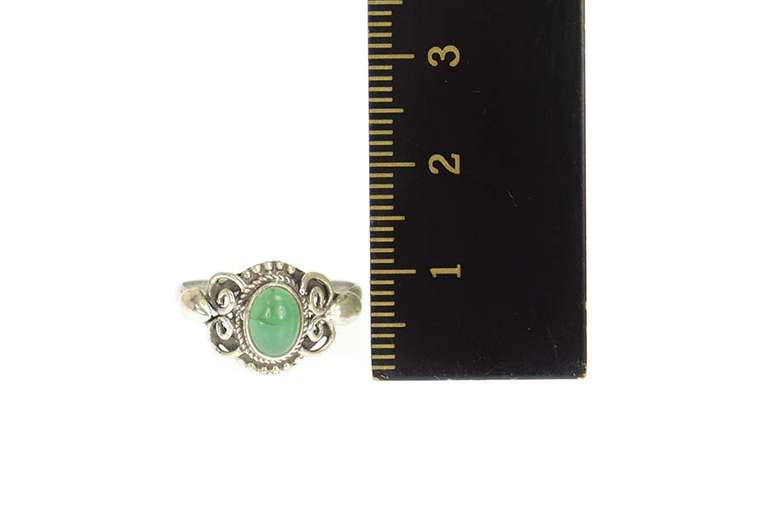 Sterling Silver Oval Green Chalcedony Ornate Scroll Ring