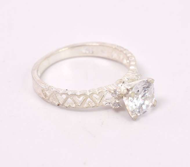 Heart Themed Crystal Ring in Sterling Silver