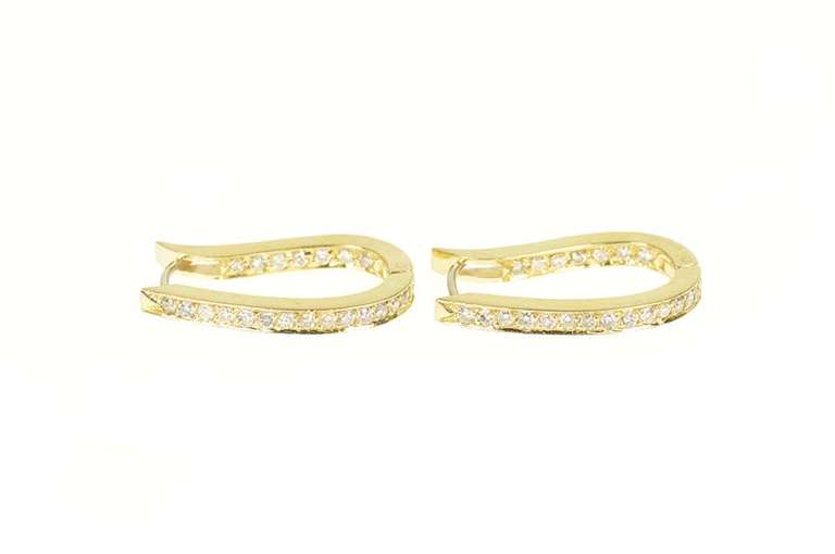 14K Yellow Gold 1.26 Ctw Diamond Curvy Inside Outside Hoop Earrings