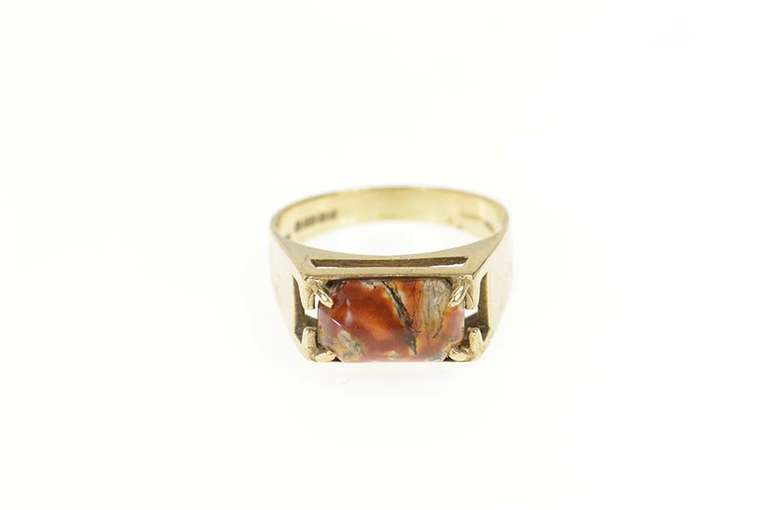 9K Yellow Gold Carnelian Squared Cabochon Squared Statement Ring