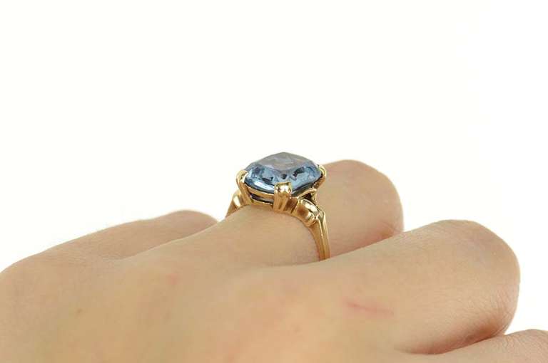 10K Yellow Gold 1940's Classic Syn. Blue Topaz Statement Ring
