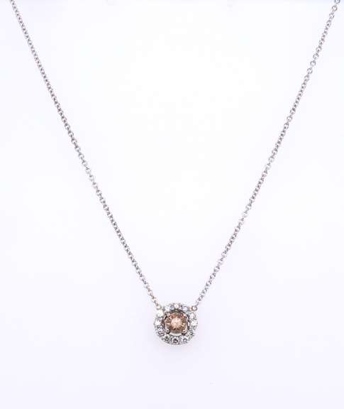 Sparkling White Gold Brown and White Diamond Pendant on Chain