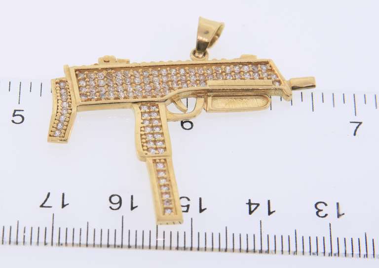 Yellow Gold Cubic Zirconia Machine Gun Pendant