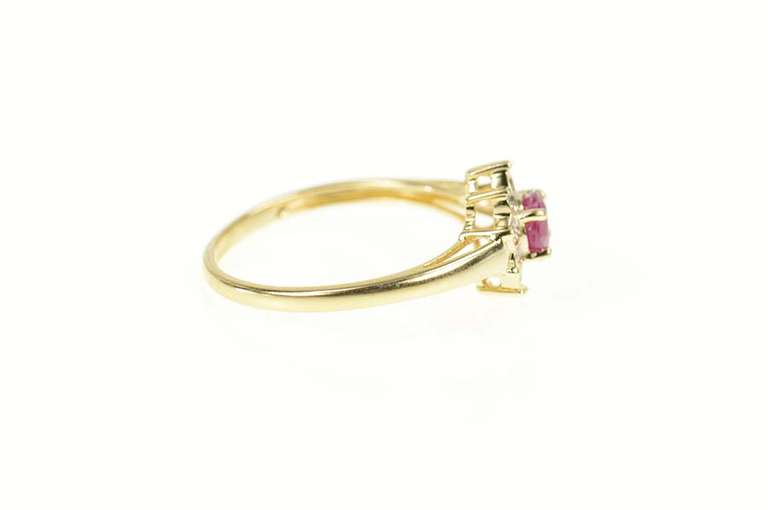 14K Yellow Gold Natural Ruby Diamond Halo Flower Engagement Ring
