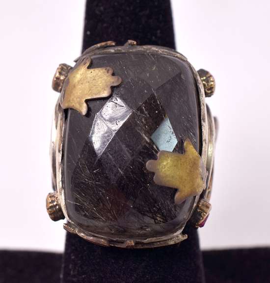 Magnificent Massive Approx. 17.85CTS Rutilated Quartz and Ruby Ring in Sterling Silver