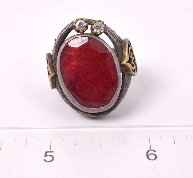 Fantastic 10.15CTS Natural Ruby & White Crystal Accent Ring in Sterling Silver