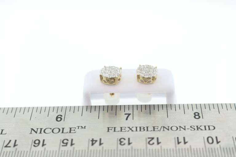 Round Cluster Diamond Earrings with 14k Yellow Gold
