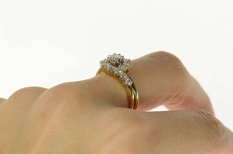14K Yellow Gold 0.77 Ctw Diamond Swirl Engagement Bridal Set Ring