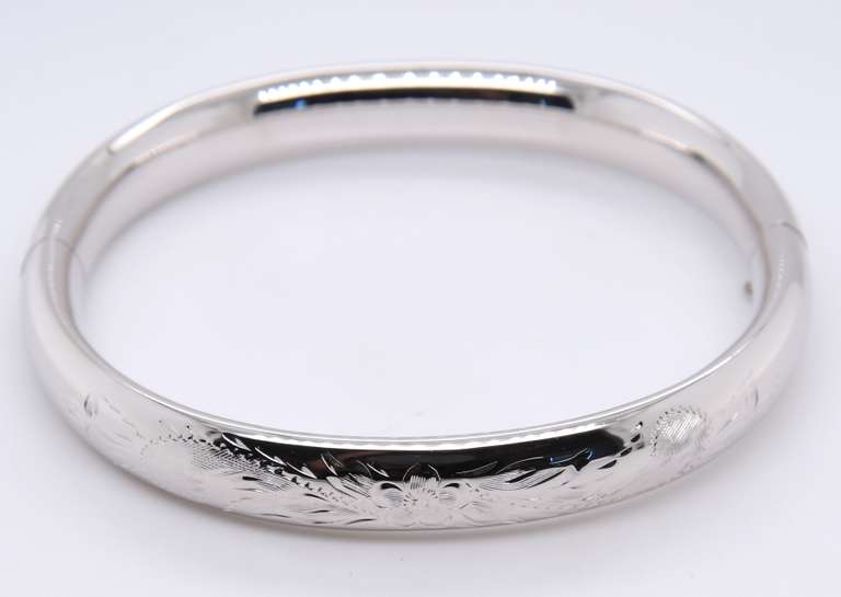 Sterling Silver Floral Bangle Bracelet