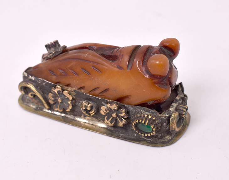 Fabulous Vintage Tiger's Eye Locust Sculpture with Rubies and Emeralds in Sterling Silver