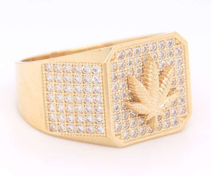 Men's Yellow Gold Marijuana Cannabis Leaf Ring