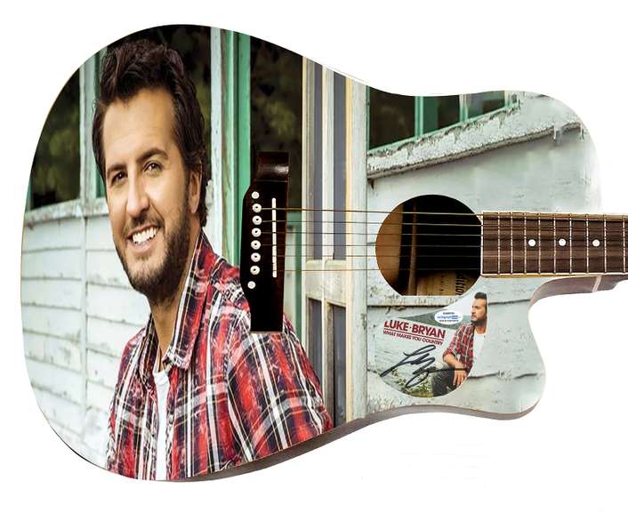 Luke Bryan What Makes You Country Tour Signed Custom Photo Graphics Guitar ACOA