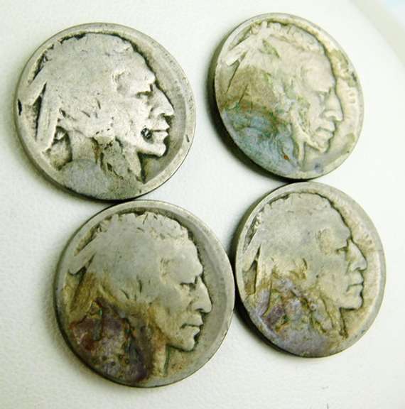 4 Indian Head Buffalo Nickels, 1913-D
