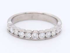 Sparkling White Gold Diamond Channel Set Band w Scalloped Edge