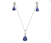 Set of Trillion Tanzanite Earrings and Necklace with Diamonds in 10K