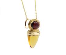Unique Garnet and Citrine Pendant Necklace in 14K