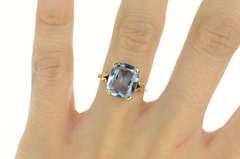 10K Yellow Gold 1940's Classic Syn. Blue Topaz Statement Ring