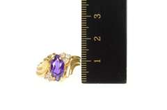 14K Yellow Gold Marquise Amethyst Diamond Cluster Bypass Ring