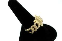 Exquisite Curb Chained 10k Gold Diamond Ring with Stepped Platforms