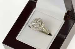 14K White Gold 1.96 Ctw Diamond Halo Pave Engagement Ring