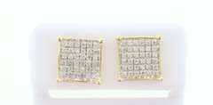 Square 10k Yellow Gold Earrings with Diamond Studs
