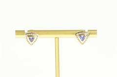 14K Yellow Gold Trillion Tanzanite Diamond Halo Stud Earrings