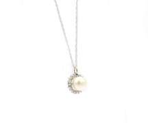 Elegant Pearl & Diamond Halo Pendant Necklace in 14K