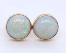 Fabulous Yellow Gold Bezel Set Opal Stud Earrings