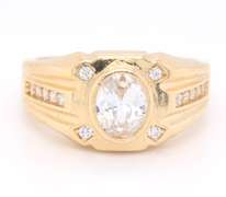 Men's Oval Shaped CZ Ring in Yellow Gold