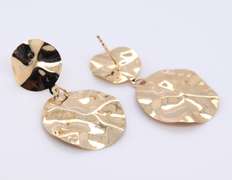 Gorgeous Yellow Gold Double Disk Dangle Earrings